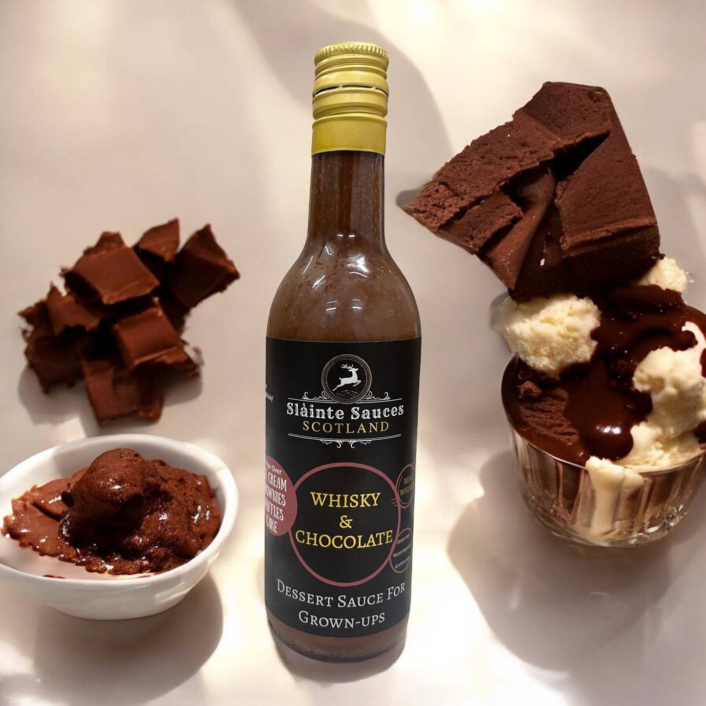Chocolate whisky sauce with ice cream