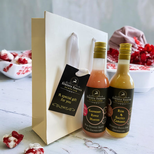 Bestselling Boozy Dessert Sauce Gift Set – Rum & Salted Caramel & Raspberry Ripple Martini
