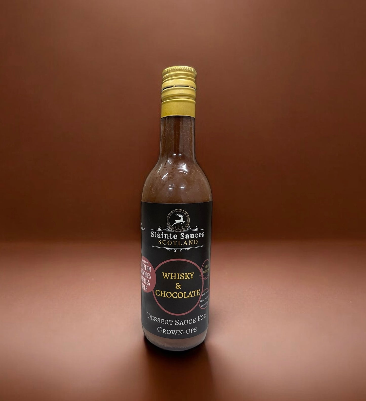 Whisky with Chocolate dessert sauce