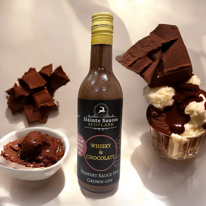 Chocolate whisky sauce with ice cream 