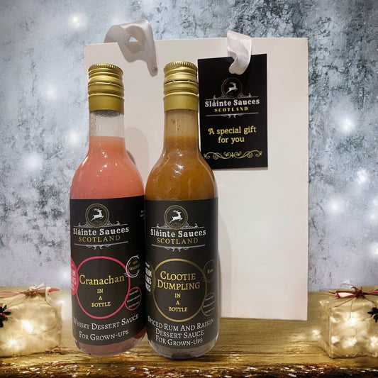 Scottish Dessert Sauce Gift Pack - Cranachan & Clootie Dumpling in a Bottle